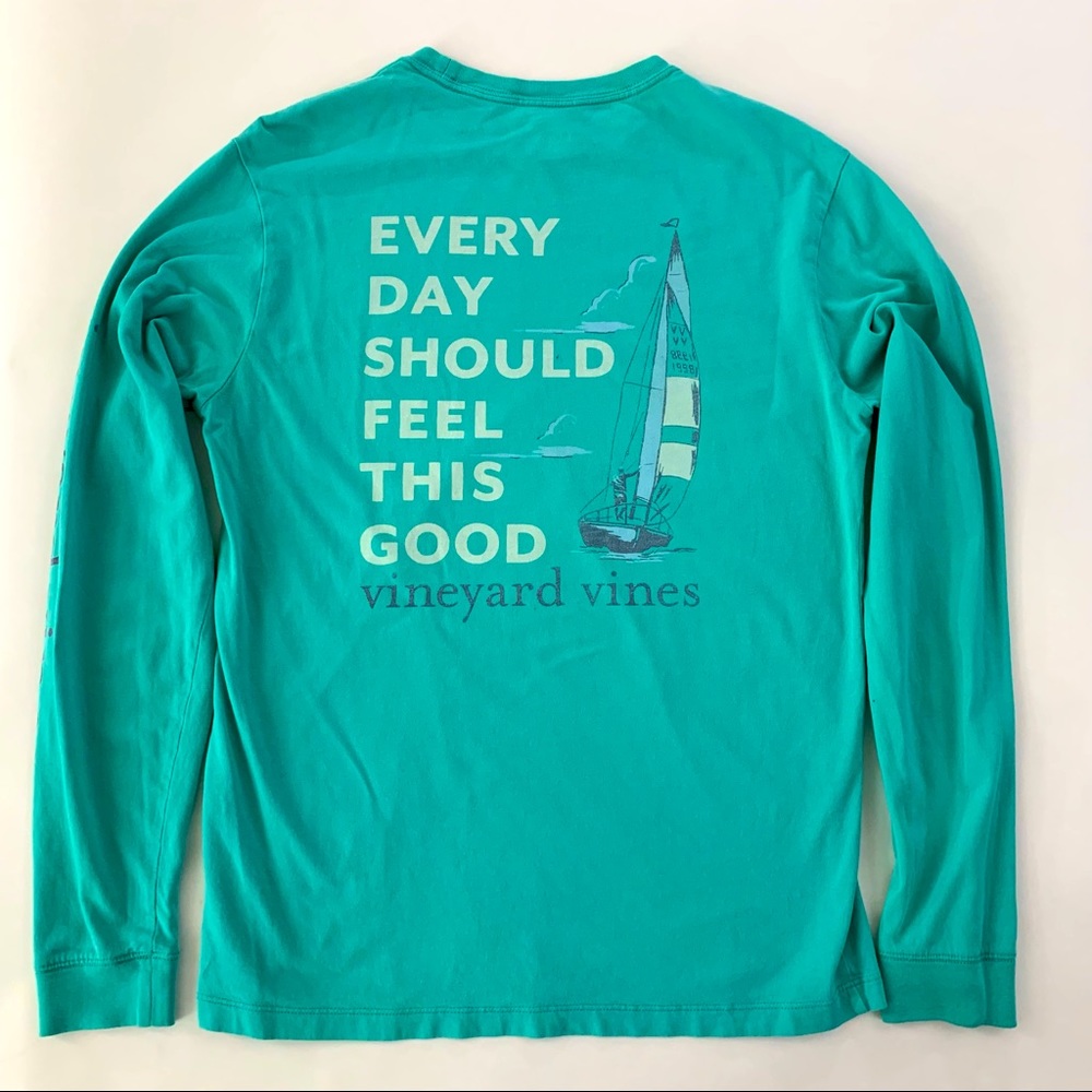Vineyard Vines Long Sleeve Tee teal w/ Nautical Sailing motif